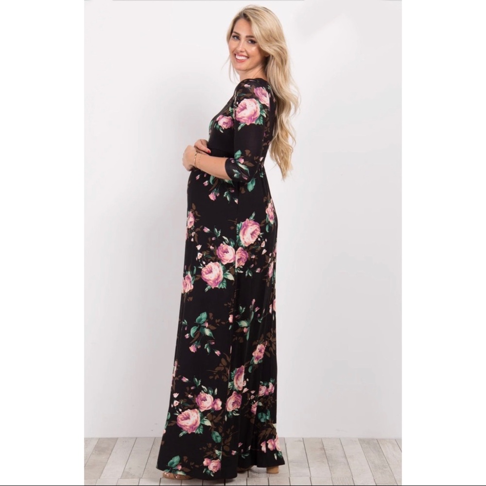 Pinkblush Black Rose Floral Maxi Dress (Maternity)